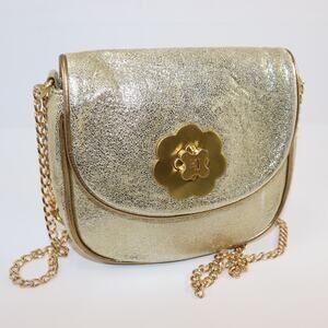 Eric Javits Gold Metallic Crossbody Bag – Chain Strap – Glamorous Evening Purse